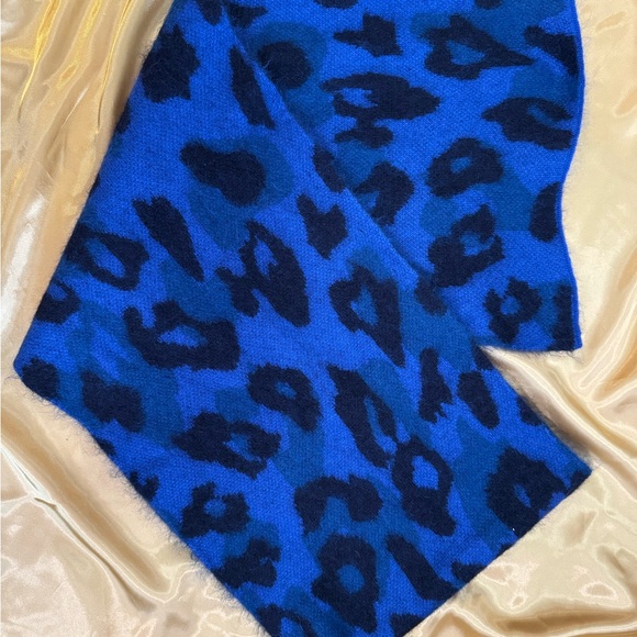 Rag & Bone Alpaca Mohair Blue Leopard Print Scarf - Picture 2 of 4